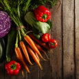 Food Vegetable Colorful Background. Tasty Fresh Vegetables on Wooden Table. Top View with Copy Space. Horizontal.