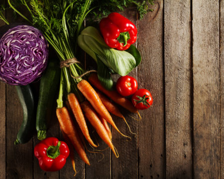 Food Vegetable Colorful Background. Tasty Fresh Vegetables on Wooden Table. Top View with Copy Space. Horizontal.