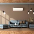 Blue and brown living room with air conditioner