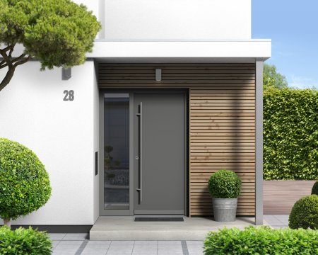 modern home with front door entrance