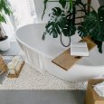 High,Angle,View,On,Modern,White,Bathtub,And,Wooden,Shelf